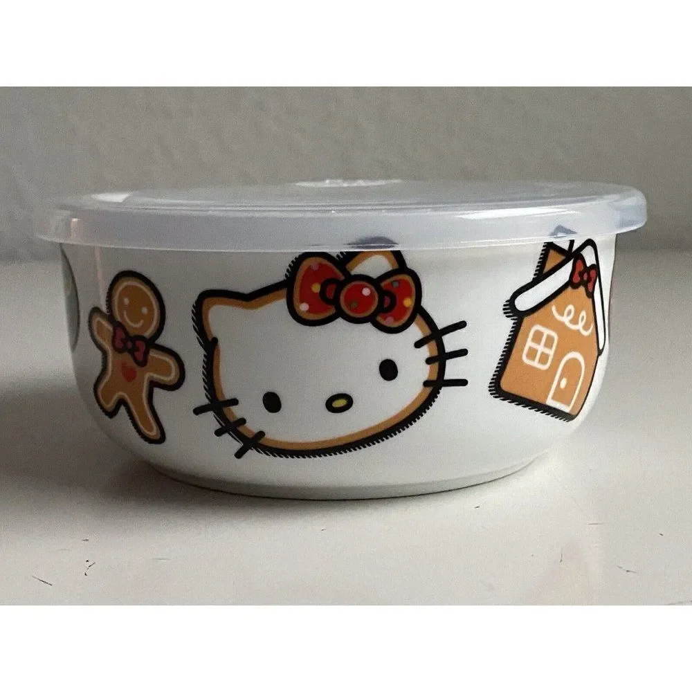 Hello Kitty Christmas Pressure Lid Ceramic Food Storage Bowl Container Small NEW